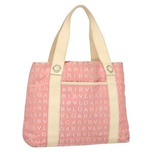 BVLGARI Hand Bag Canvas Pink Silver Auth 121218